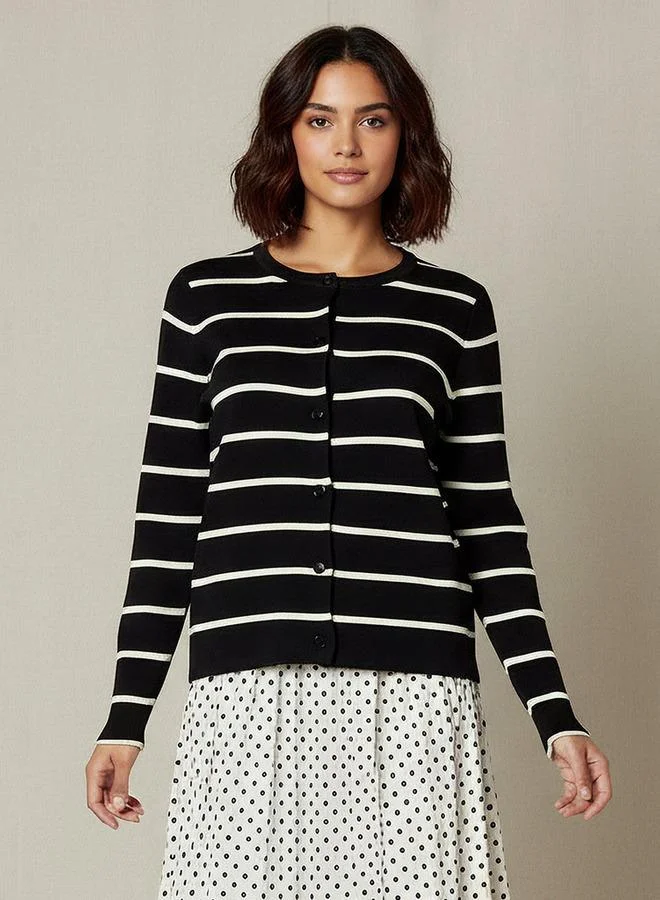 2Xtremz 2Xtremz Striped Round Neck Cardigan